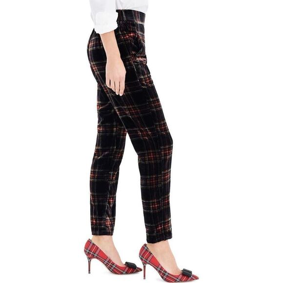 J. Crew Pull-On Easy Pant in Velvet Stewart Tartan  Black Multi Plaid Holiday Sz - Picture 2 of 15